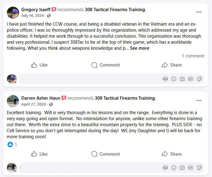Facebook reviews for 308 Tactical Firearms Training